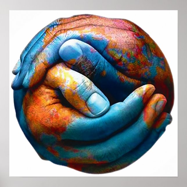 Clasped Händer Forming Planet Earth World Peace Poster (Framsidan)