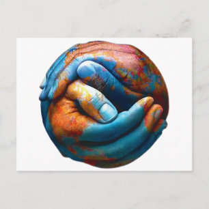 Clasped Händer Forming Planet Earth World Peace Vykort