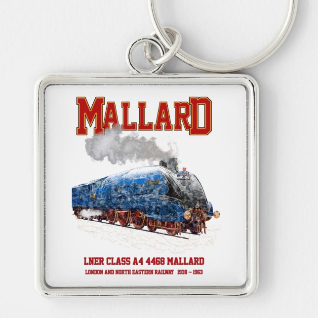 Class A4 Mallard - World Fastest Steam Locomotive Fyrkantig Silverfärgad Nyckelring (Framsidan)