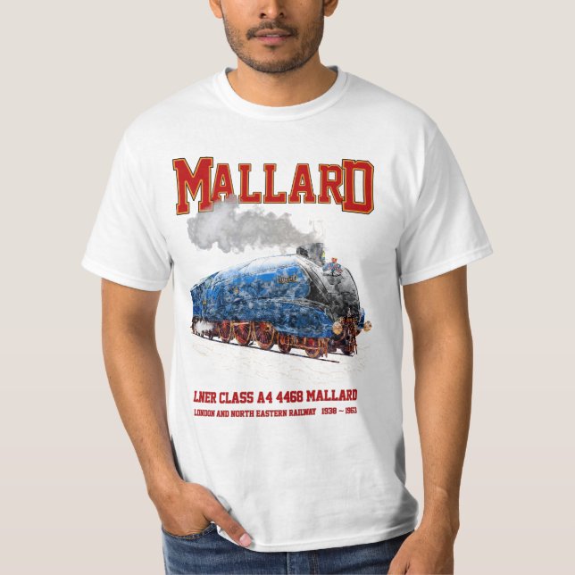 Class A4 Mallard - World Fastest Steam Locomotive T Shirt (Framsida)