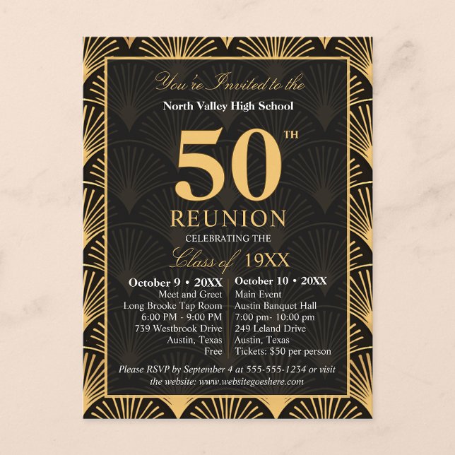 Class of 1976 50th Reunion Invitation Art Deco Vykort (Skapare uppladdad)