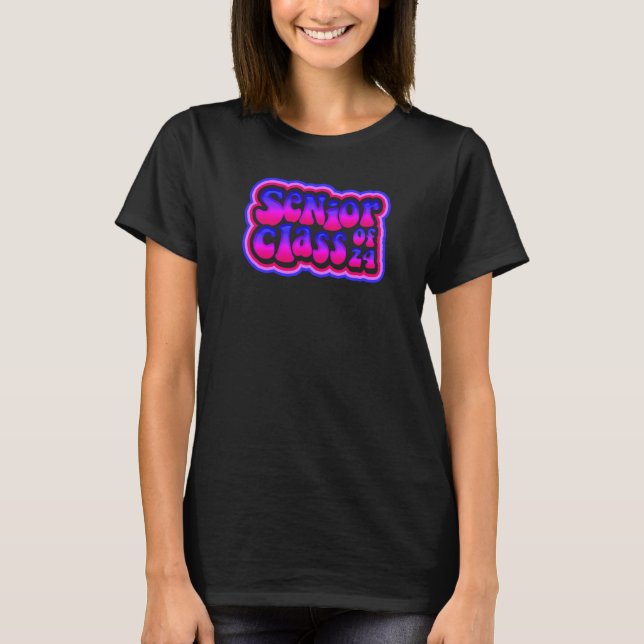 Class of 2024 Senior Grad 24 Disco Passion Purple T Shirt (Framsida)