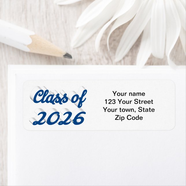 Class of 2025 blue script graduation returadress etikett (Insitu)