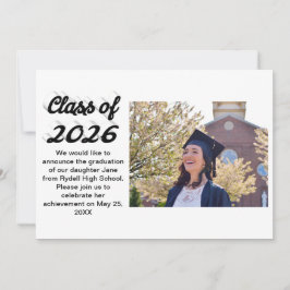 Class of 2026 black script graduation photo  inbjudningar