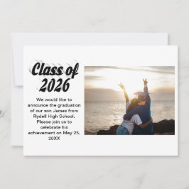 Class of 2026 black text graduation photo  inbjudningar