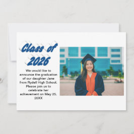Class of 2026 blue typography graduation photo inbjudningar