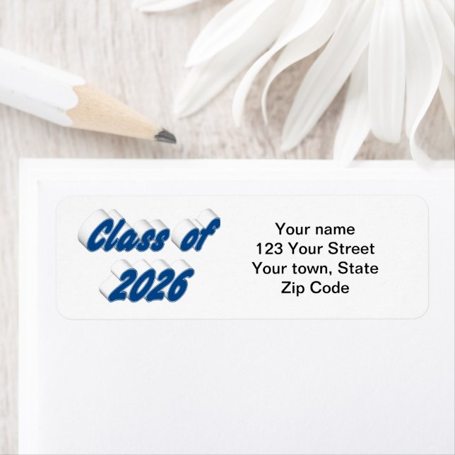 Class of 2026 blue typography  graduation returadress etikett (Insitu)
