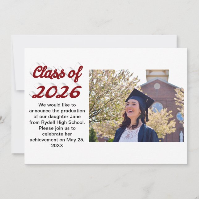 Class of 2026 burgundy script  graduation photo inbjudningar (Framsida)