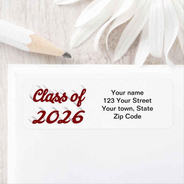 Class of 2026 burgundy script graduation returadress etikett (Insitu)