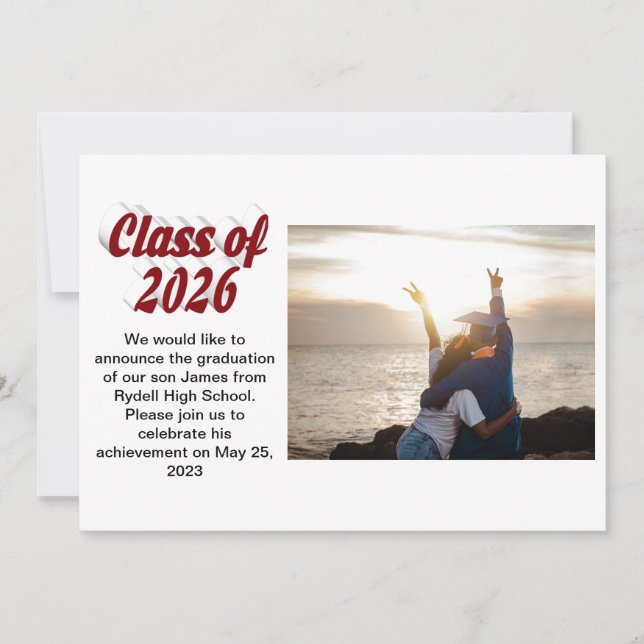 Class of 2026 burgundy text  graduation photo  inbjudningar (Framsida)