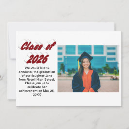 Class of 2026 burgundy typography graduation photo inbjudningar