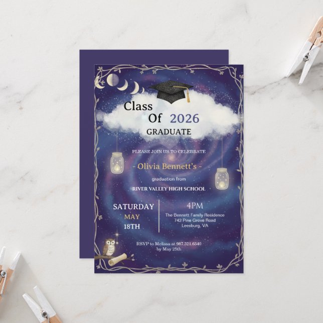Class of 2026 Die Cut Graduation Invitation Custom Inbjudningar (Fram/Back In Situ)