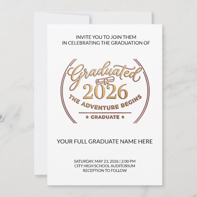 Class of 2026 Gold Invitation | Invitación Oro Inbjudningar (Framsida)