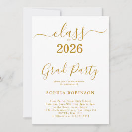 Class of 2026 Gold Script Modern Graduation Party Inbjudningar