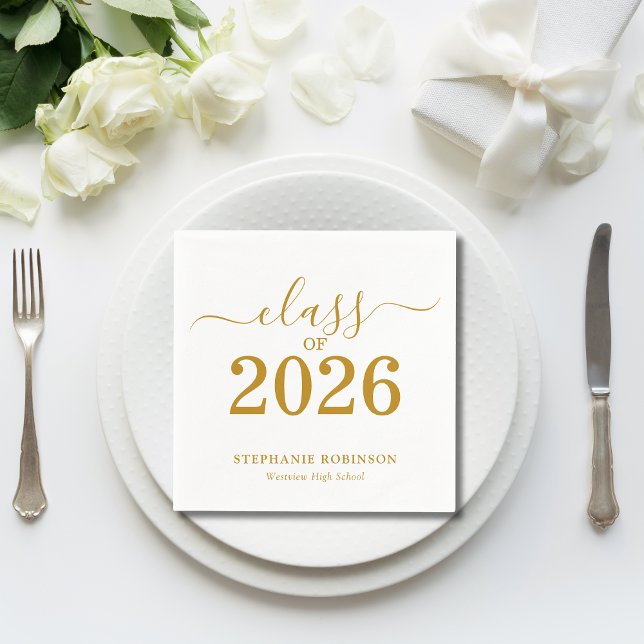 Class of 2026 Gold Script Typography Graduation  Pappersservett (Skapare uppladdad)