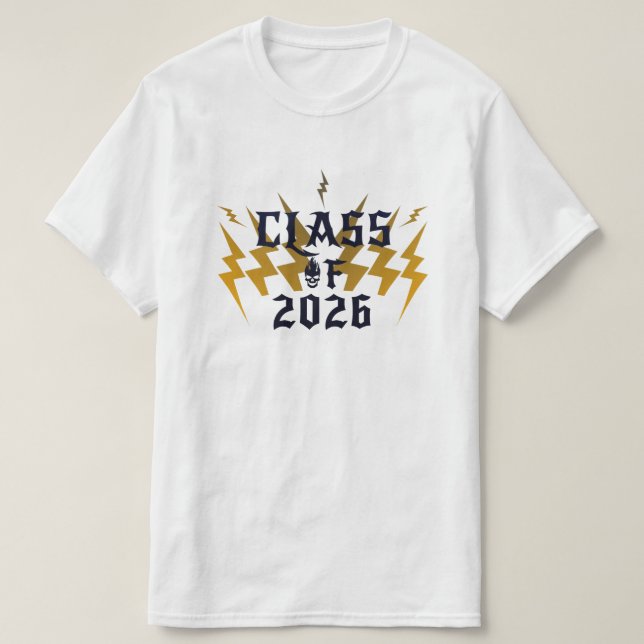 Class Of 2026 Graduate Cool Lightning Rocker White T Shirt (Design framsida)