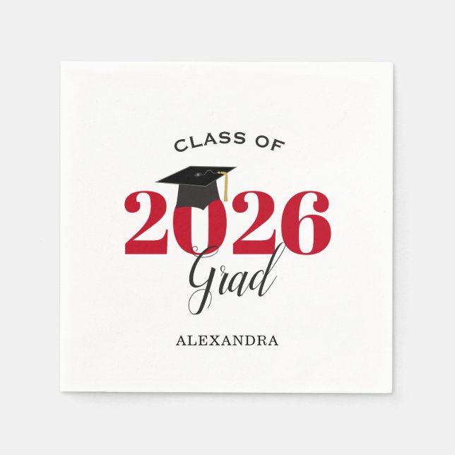 Class of 2026 Graduate Modern Red Napkins Pappersservett (Framsidan)
