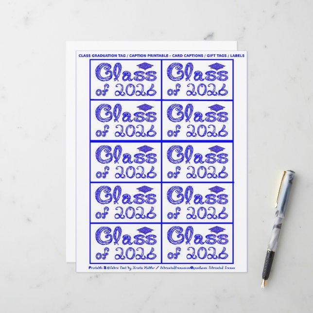 Class of 2026 Graduation Blue Tag Captions Paper (Fram/Back In Situ)