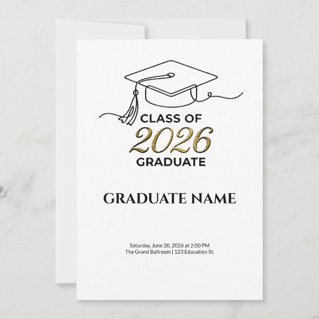 Class of 2026 Graduation Invitation Gold and Black Inbjudningar (Framsida)