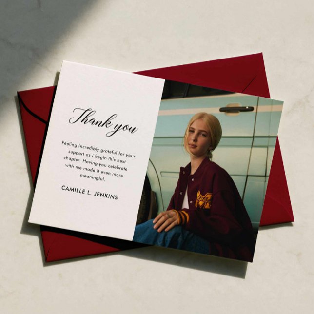 Class of 2026 Graduation Thank You Card Tack Kort (Modern Minimalist Graduation Photo Thank you card)