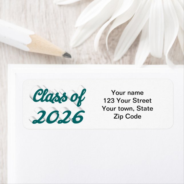 Class of 2026 green script graduation returadress etikett (Insitu)
