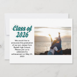 Class of 2026 green text  graduation photo  inbjudningar