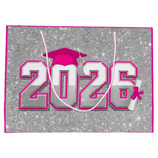 Class of 2026 Hot Pink Silver Glitter Varsity Grad (Baksidan)