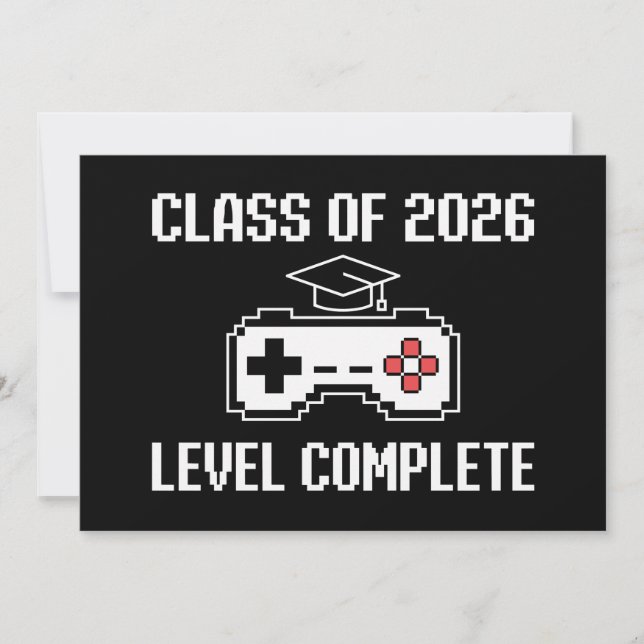 Class Of 2026 Level Complete Gaming Graduation Inbjudningar (Framsida)