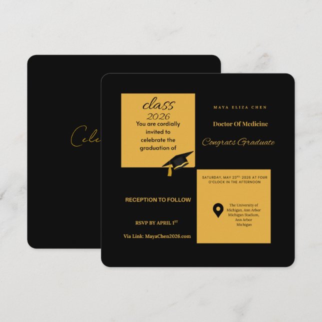  Class of 2026 Medical School Invite | Elegant Sq Inbjudningar (Fram/baksida)