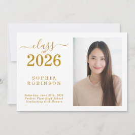 Class of 2026 Photo Gold Graduation Announcement Inbjudningar