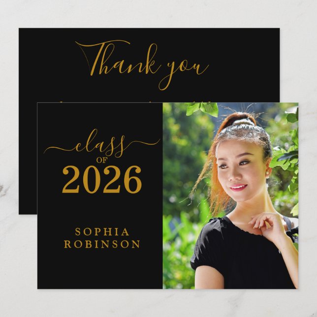 Class of 2026 Photo Modern Thank You Card Tack Kort (Fram/baksida)