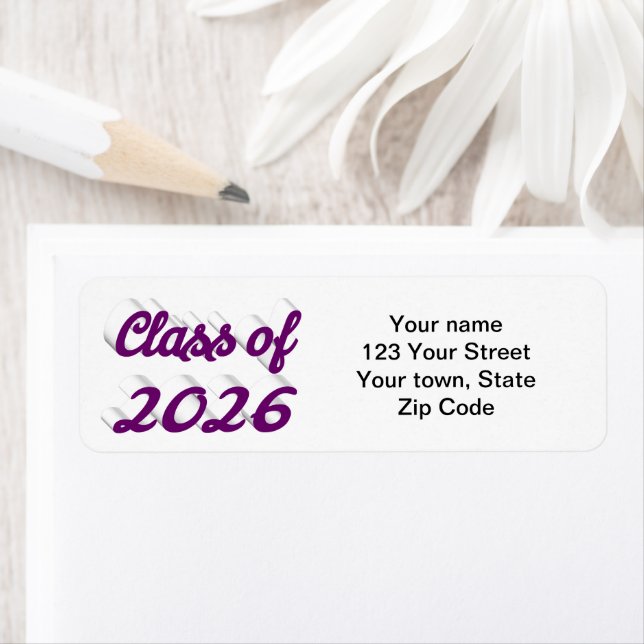 Class of 2026 purple script graduation returadress etikett (Insitu)