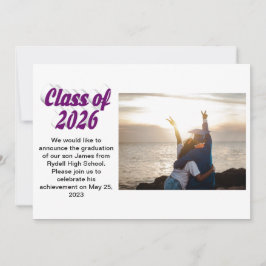 Class of 2026 purple text  graduation photo  inbjudningar