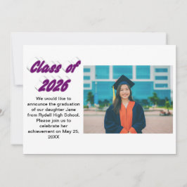 Class of 2026 purple typography  graduation photo inbjudningar