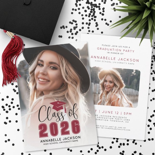 Class Of 2026 Red Graduate Photo Graduation Inbjudningar (Class Of 2026 Red Graduate Photo Graduation Invitation)