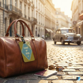 Class of 2026 Retro Gold & Teal Star Graduation Bagagebricka