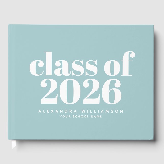 Class of 2026 Retro Soft Blue Personalized Name Gästböcker (Framsida)