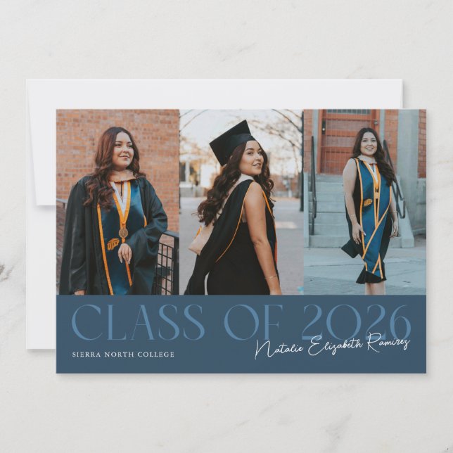 Class of 2026 Script Name Navy Blue Grad Photo Meddelande (Framsida)