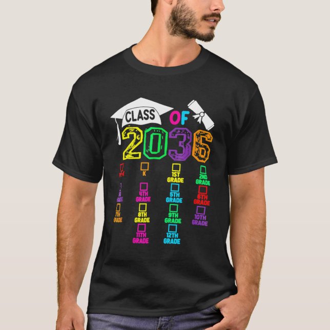 Class Of 2036 Kindergarten Grow With Me Checklist  T Shirt (Framsida)