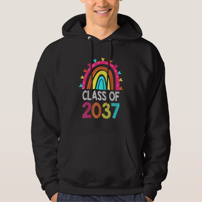 Class of 2037 Rainbow Graduation First Day of Scho Hoodie (Framsida)