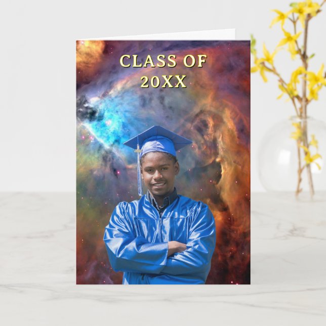 Class of 20XX Custom Photo Orion Nebula Graduation Kort (Gul blomma)