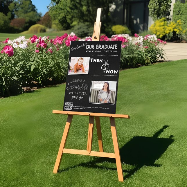 Class of 20XX Keepsake Then and Now Graduation  Poster (Chalkboard Then and Now Graduation Photo Poster | Class of 20XX Graduate Keepsake)