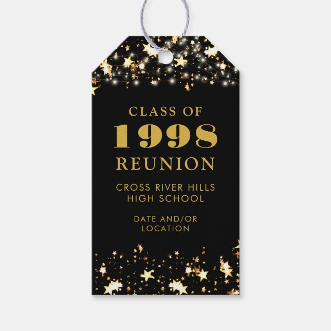 Class Reunion Black Guld Stars Personlig Presentetikett (Framsidan)