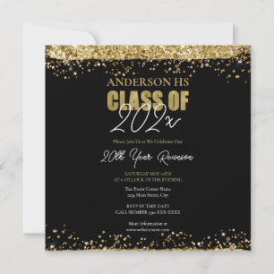Class Reunion Black och Guld Glitter Inbjudningar
