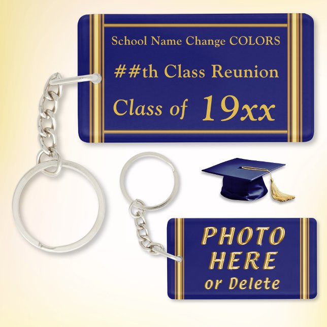 Class Reunion Keepsakeideas, valfritt år, Färg (Class reunion keepsake ideas. 55 year class reunion ideas. High school reunion souvenirs. Blue Gold.)