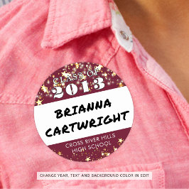 Class Reunion Maroon Burgundy Guld Stars Namn bric Runt Klistermärke