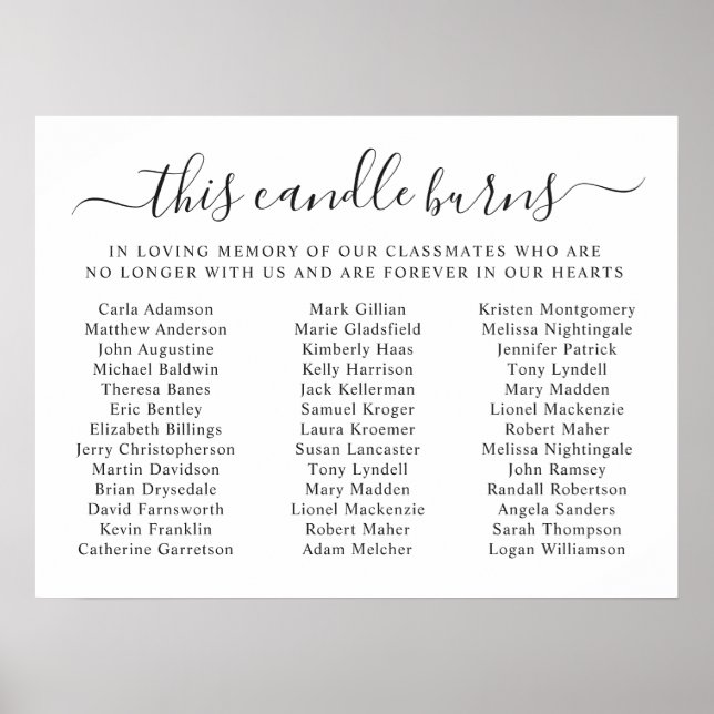Class Reunion Memorial Classmate Names Candle Sign Poster (Framsidan)