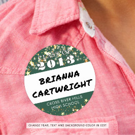 Class Reunion Mörk grönt Guld Stars Namn bricka Runt Klistermärke