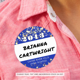 Class Reunion Royal Blue Guld Stars Namn bricka Runt Klistermärke