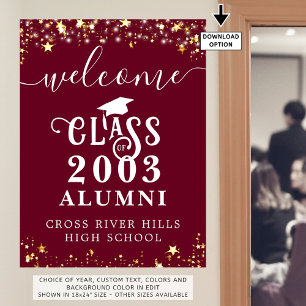 Class Reunion Välkommen Maroon Guld Stars Anpassni Poster